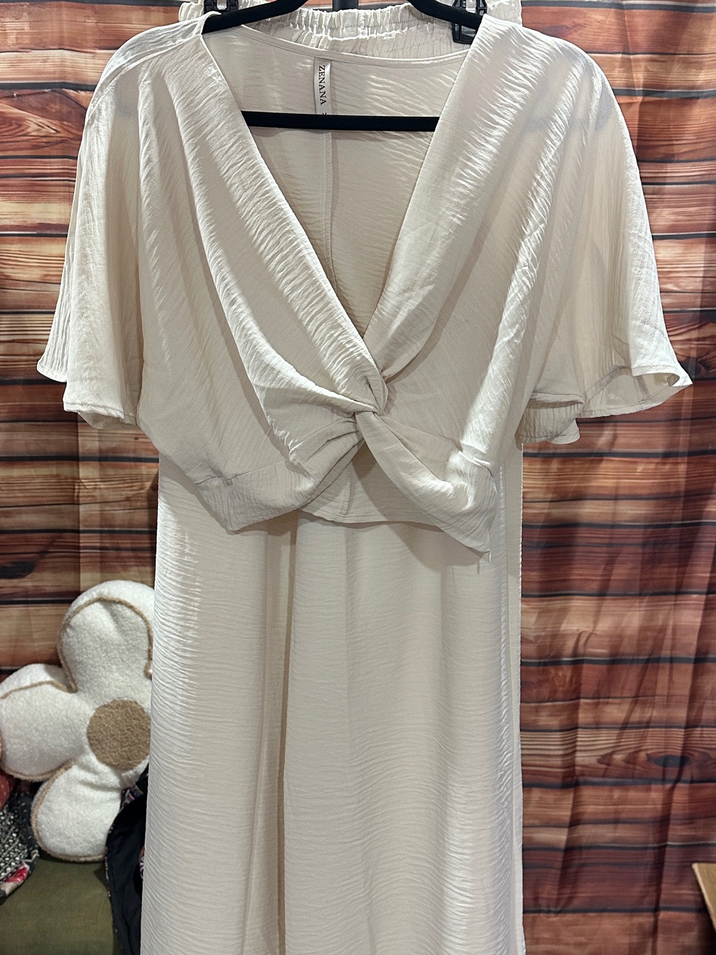 Zenana Outfitters Cream Textured Top And Pants